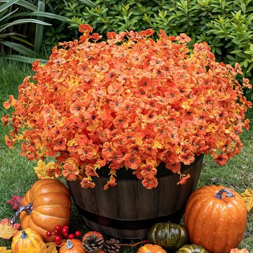 20Bundles Artificial Fall Flowers for Outdoor, Fake Plants Decor,Autumn Red by Lnoicy