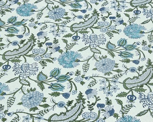 60x60 Inches Square Hand Block Printed Cotton Tablecloth, Green Blue Floral Table Cloths Washable, Indian Table Linen for Halloween Christmas Outdoor Thanksgiving Gifts Home Decor Dinning Outdoor - Image 4