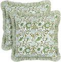 CPC Block Print Ruffle Throw Pillow Cover Agate Green 20"x20", Pack of 2 by COTTONPRINTCLUB