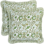 CPC Block Print Ruffle Throw Pillow Cover Agate Green 20"x20", Pack of 2 by COTTONPRINTCLUB