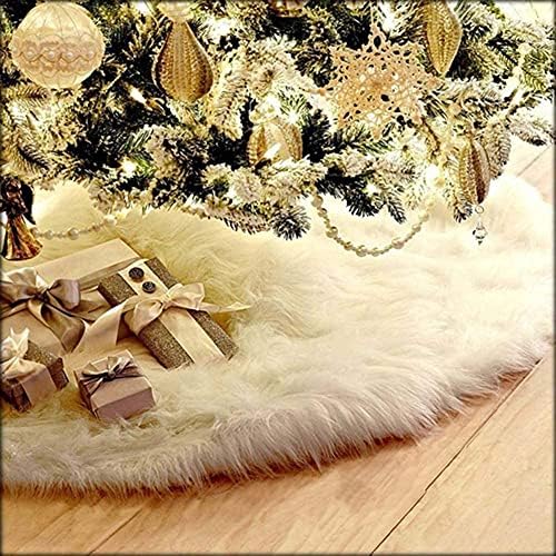 AOGU 60 Inch Faux Fur Christmas Tree Skirt White Plush Skirt for Merry Christmas Party Christmas Tree Decoration by AOGU