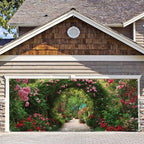 7 * 16FT Summer Garage Door Cover Decorations Sunset Palm Trees Garage Door Banner for Outdoor Indoor Summer Party Photography Backdrop (flower arch, 7 * 16 ft) by ANNAQUEEN