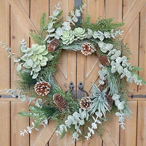 Idyllic 22 Inch Greenery Winter Wreath with Snowy Pine Cones and Succulent Plants - Large Christmas Wreath for Front Door, Rustic Farmhouse Pine Wreath for Indoor Outdoor Decor - Image 5