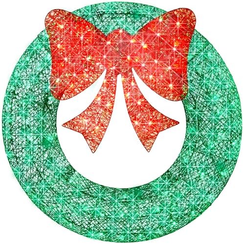 Best Choice Products 36in Pre-Lit Outdoor Christmas Wreath Decoration, LED Metal Holiday Decor for Home w/ 120 Lights, Bow - Green/Red by BestChoiceProducts
