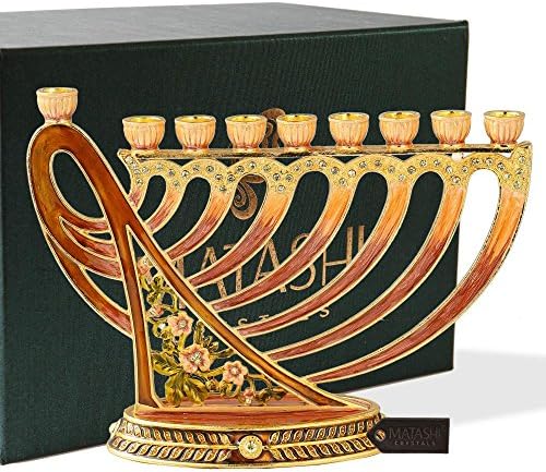 Matashi Hand Painted Enamel Menorah Candelabra Modern Design by MATASHI