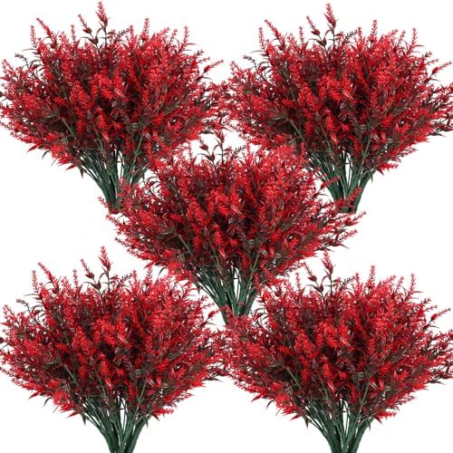 RECUTMS Spring Fall Decoration,Fake Greenery,Artificial Red Flowers Outdoor by RECUTMS