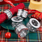 SHYFOY Silver Diamond Napkin Ring Set of 12 Pieces, Crystal Glass Framed Napkin Holder Ring, Dinning Cloth Decor for Dinner Party Tabletop Settings Glam Serviette Buckles Home Decor (Pack of 2) - Image 3