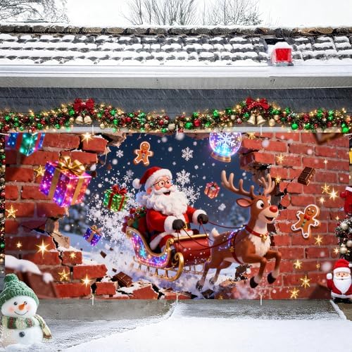 16x7Ft Christmas Garage Door Cover, Garage Door Christmas Decorations, Large Garage Door Xmas Cover, Xmas Banner Decorations for Party,Home,Outdoor,Indoor by THISFIND