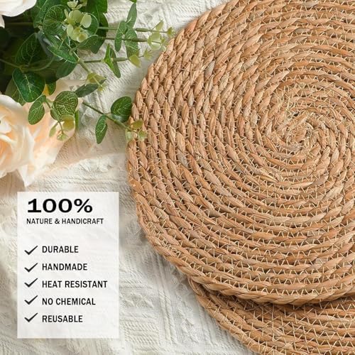 Handmade Heat Resistant 13.8" Round Woven Placemats Set of 12, Wicker Boho No Chemical Natural Water Hyacinth Place Mats, Farmhouse Table Mats for Kitchen Dining Table,Home Decorations,Wedding - Image 3