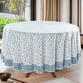 Ridhi Hand Block Print Round Tablecloth Powder Blue 60 Inch 100% Cotton by Ridhi