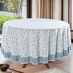 Ridhi Hand Block Print Round Tablecloth Powder Blue 60 Inch 100% Cotton by Ridhi