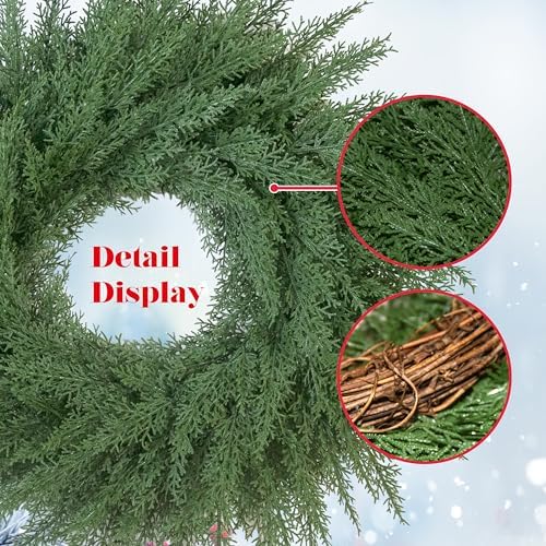 24 Inch Cedar Cypress Christmas Wreath Artificial Greenery - Image 2