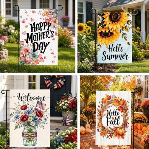 Seasonal Garden Flags Set of 12 Small Yard Flags 12x18 Inch, Double sided, weather & fade resistant, outdoor yard decoration - Image 6