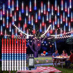 10 Set 12" 240 LED Meteor Lights with Connectable Design, Bright Red Blue White Lighting, Waterproof for National Day Patriotic Holiday Garden Tree Patio Outdoor Decor by JUSTPRO
