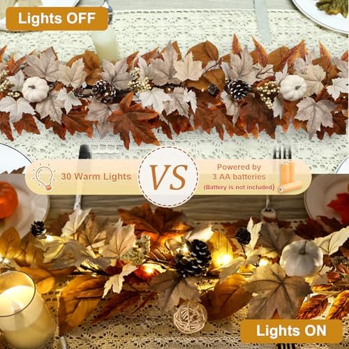 6 FT Lighted Fall Garland with Lights Pumpkins Automatic ON/Off - Image 4
