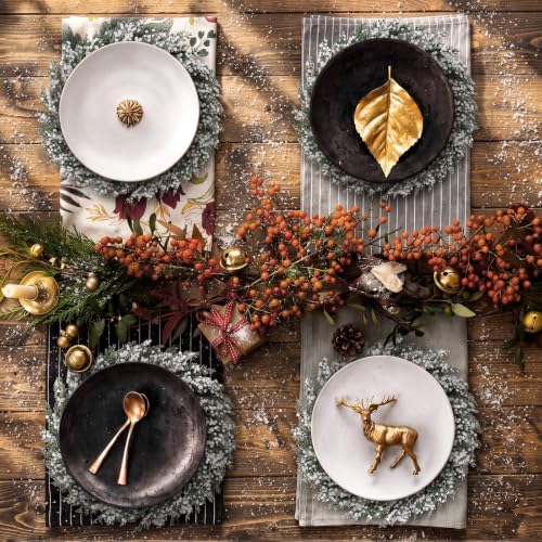 Christmas Cedar Placemats Set of 6 Artificial Round Wreath Charger - Image 5