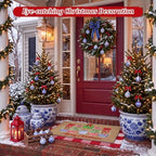 Honoson 2 Pcs Chinoiserie Xmas Tree Faux Coir Doormat Red White Buffalo Rug - Image 5