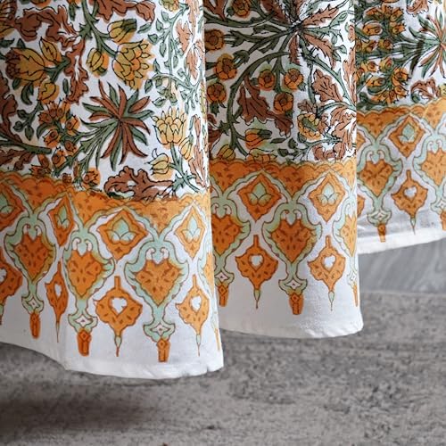 Ridhi Block Print Round Tablecloth Goldenrod Yellow 132 Inch 100% Cotton - Image 4
