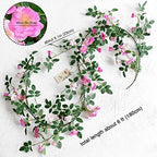FiveSeasonStuff Fuchsia Pink Wild Rose Vine Garland, Two Faux Silk Floral Garlands with Greenery, Bendable Decorative Vines 12 ft Total - Image 6