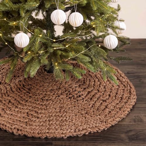 Shappy Brown 36 Inch Chunky Knit Christmas Tree Skirt Crochet Tree Skirt by Shappy