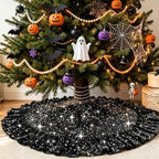 Black Tree Skirt Halloween Christmas Tree Skirt Ruffle 45 Inch by SOMUAUY