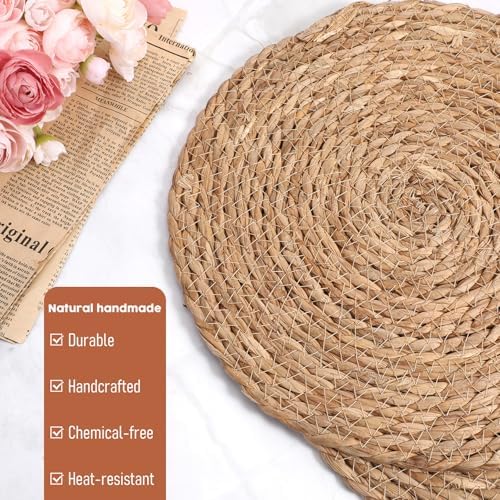 Round Woven Placemats Set of 20, 12" Brown Round Rattan Placemats Natural Water Hyacinth Place mats Farmhouse Boho Braided Placemat for Dining Table, Home, Wedding, Heat Resistant/Anti-Slip - Image 4