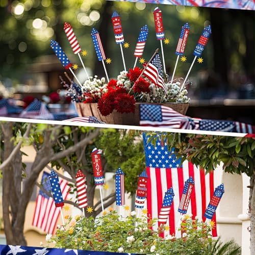 8 Pcs 4th of July Metal Firework Garden Stakes, American Flag Yard Sign, Patriotic Independence Day Memorial Day Decor for Outdoor Lawn, Yard, Garden, Walkway (Rockets) - Image 5