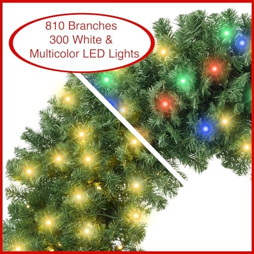 Casafield 60" Pre-Lit Fir Artificial Christmas Wreath Holiday Décor, 300 LED White & Multicolor Lights, 810 PVC Tips for Front Door, Window, or Mantel - Image 2