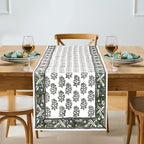 Ridhi Hand Block Print Table Runner Evergreen 16x90 Inch 100% Cotton by Ridhi