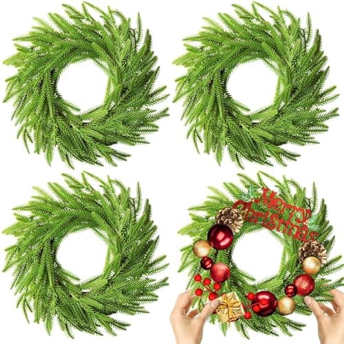 4 Pcs Christmas DIY Green Wreath 10 Inch Artificial DIY Faux Plain Wreaths Front Door Green Farmhouse Cabinets Indoor Outdoor Wall Decor(Norfolk Pine) by Gosodeny