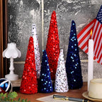 6 Pcs Red White Blue Glitter Cone Trees 4th of July,Independence Day - Image 2