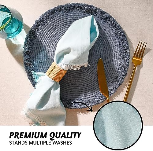 Folkulture Cloth Napkins, Set of 12, Fringe Blue (18x18 Inch) - Image 6