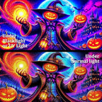 7x16ft Blacklight Halloween Garage Door Banner Decorations, Glow in The Dark Evil Pumpkin Wizard Castle Large Garage Door Cover Background, UV Reactive Halloween Outdoor Wall Backdrop Party Supplies - Image 3