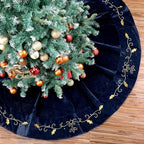 72inch Extra Large Christmas Tree Skirt Navy Blue Luxury Velvet Plush Skirts with Gold Embroidery Xmas Velvet Tree Skirt Holly Leaves Gold Embroidered Trees Skirts for Christmas Holiday Party Decor - Image 5