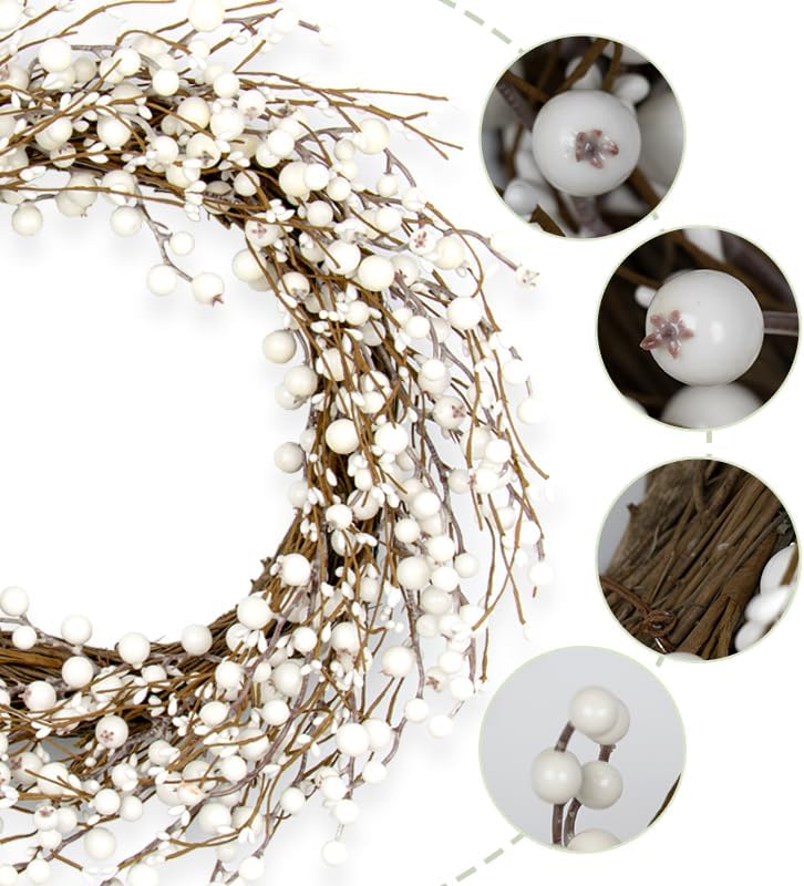 JINGHONG Winter Wreaths for Front Door 20 Inch Artificial Winter Wreath White Berry Wreath for Indoor Outdoor Window Wall Christmas and Winter Celebration - Image 5