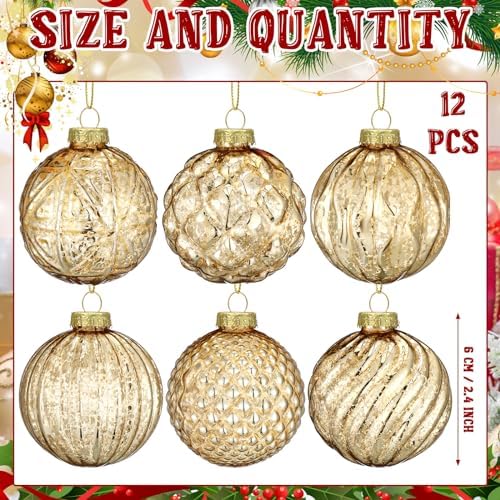 Jenaai 12 Pcs Christmas Gold Glass Ball Ornaments, Vintage Tree Decoration - Image 2
