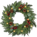 Christmas Wreath with Lights 24 Inch Real Touch Pine Wreath with Red Berries/Pine Cone Prelit Christmas Wreaths for Front Door Outdoor Christmas Decorations Winter Wreath for Windows Indoor Holiday by Zmtyykh