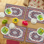 Boho Placemats Set of 6 Traditional Oriental Table Mats Abstract Place Mats Decor Imitation Linen Heat Resistant Blue Red Florals Tablecloth for Dining Decorations Kitchen Party Restaurants 12''x18'' - Image 3