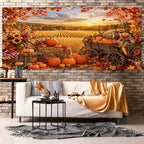 8X7Ft Fall Garage Door Banner, Autumn Pumpkin Scarecrow Harvest Leaves Backdrop Door Cover Fall Thanksgiving Wall Decorations Photo Background for Home Party Outdoor Yard Holiday - Image 5