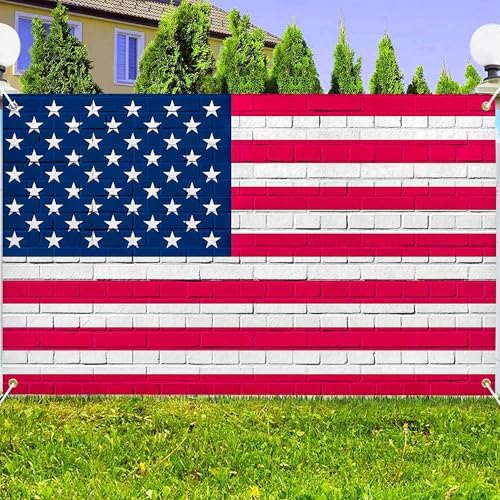 Independence Day Photo Backdrop 10 x 8 ft Large Patriotic American Flag Brick Wall Background 4th of July Decorations for Home Outdoor Banner Polyester - Image 3