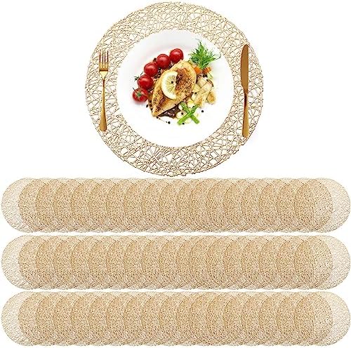 Sieral 60 Packs Round Placemats 15 Inch Hollow Out Pressed Vinyl,Gold by Sieral