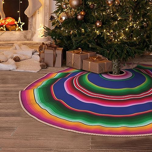 Christmas Tree Skirt 48 Inch, Serape Stripes Mexican Bold Colors by MIZIBAO