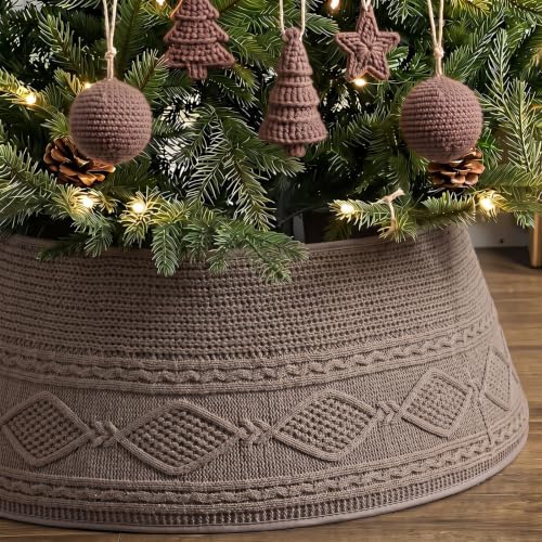 Foilswirl Knit Christmas Tree Collar Taupe Diamond Knitted Skirt 23-28in by Foilswirl