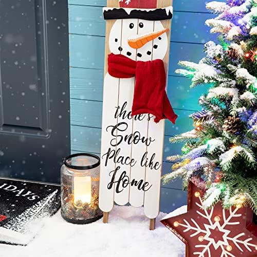 Glitzhome 42 Inch Wooden Snowman Welcome Wall Sign for Front Door Porch Farmhouse Christmas Snowman Wall Hanging Sign Primitive Porch Sign for Christmas Festivals - Image 6