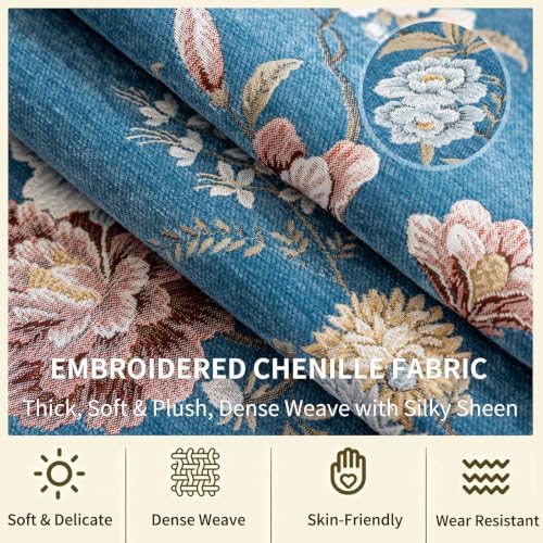Floral Embroidered Table Runner 72" Non-Slip with Tassels, Dusty Blue - Image 4