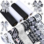 10 Pcs Winter Ribbons 4 Roll Mesh Ribbon 6 Roll Wired Ribbon Black by Yuefunny