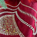 60-Inch Beaded Scalloped Christmas Tree Skirt in Foam-Lined Satin, Button-Loop Closures, Cranberry - Image 4