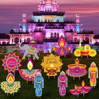 12 Pcs Happy Diwali Yard Sign Lawn Lights Festival Party Signs Decor with 24 Pcs Lawn Stakes Waterproof Happy Diwali Outdoor Decorations for Indian Deepavali Holiday Garden Yard Decor by Xuhal