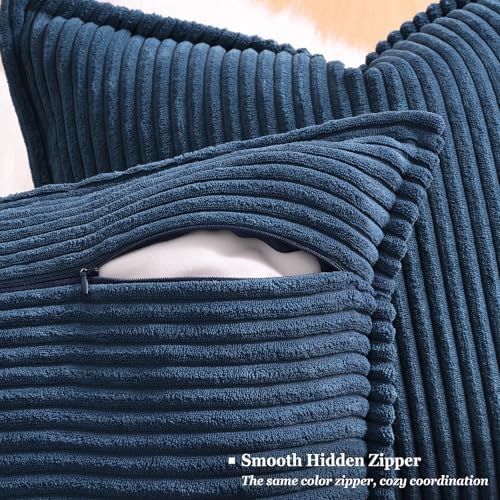 decorUhome Fall Corduroy Navy Blue Throw Pillow Covers 24x24 Set of 2 - Image 3