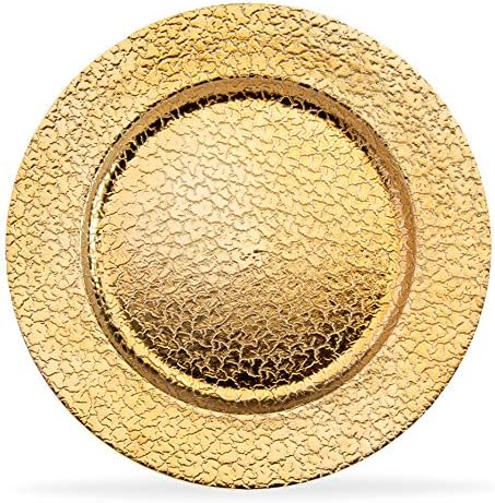 13 Inch Round Elegant Serve ware Charger Plates with Matching Napkin Rings, Wedding, Dinner party, Event - Choose from our Variety of Styles and Quantities (12, Cracked Gold) - Image 5